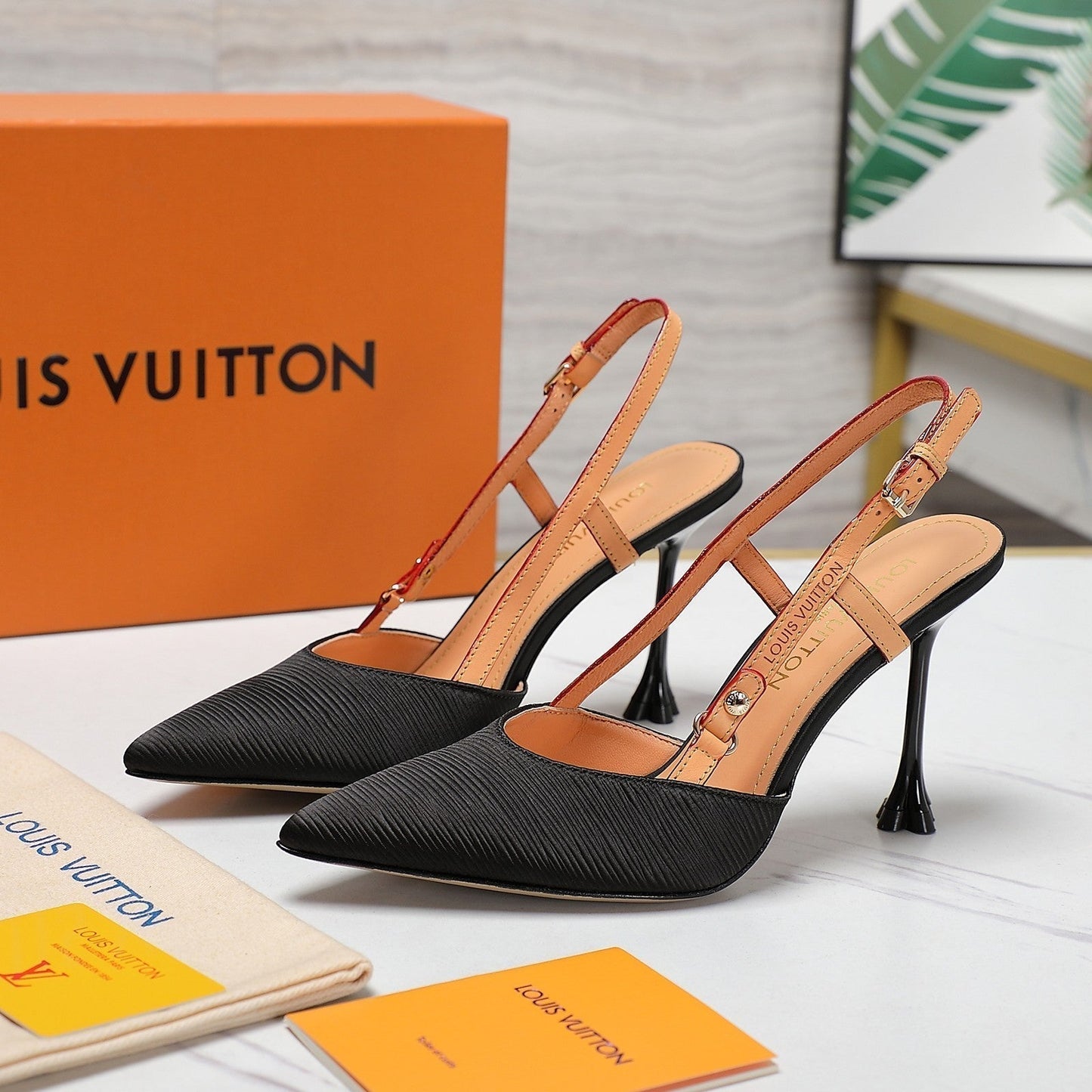 LOUIS VUITTON LV WOMEN BLOSSOM SLINGBACK PUMP IN BLACK EMBROIDERED FABRIC