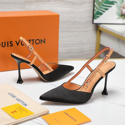 LOUIS VUITTON LV WOMEN BLOSSOM SLINGBACK PUMP IN BLACK EMBROIDERED FABRIC