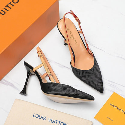 LOUIS VUITTON LV WOMEN BLOSSOM SLINGBACK PUMP IN BLACK EMBROIDERED FABRIC