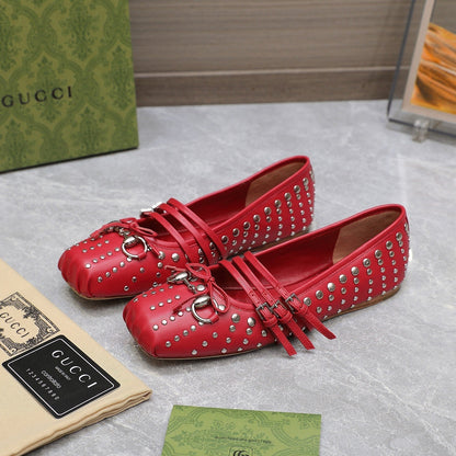 GUCCI HORSEBIT BALLET FLAT RED HORIZONTAL STRAPS LAMBSKIN