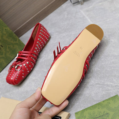 GUCCI HORSEBIT BALLET FLAT RED HORIZONTAL STRAPS LAMBSKIN