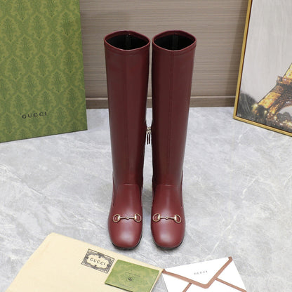GUCCI HORSEBIT KNEE HIGH BOOTS IN SANGRIA RED SHEEPSKIN