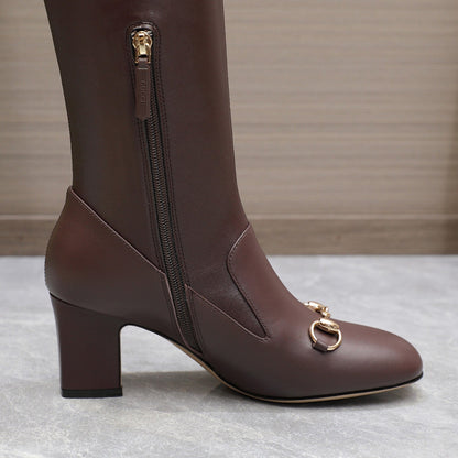GUCCI HORSEBIT KNEE HIGH BOOTS IN DARK BROWN SHEEPSKIN
