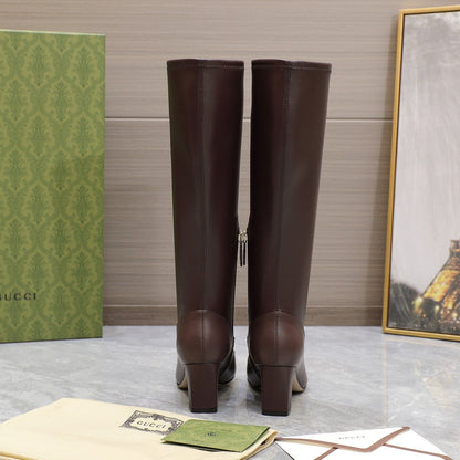 GUCCI HORSEBIT KNEE HIGH BOOTS IN DARK BROWN SHEEPSKIN
