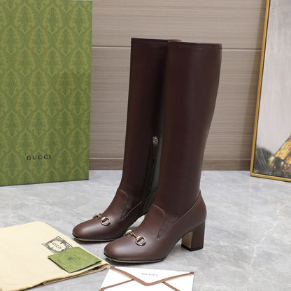 GUCCI HORSEBIT KNEE HIGH BOOTS IN DARK BROWN SHEEPSKIN