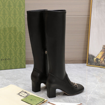 GUCCI HORSEBIT KNEE HIGH BOOTS IN BLACK SHEEPSKIN