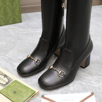 GUCCI HORSEBIT KNEE HIGH BOOTS IN BLACK SHEEPSKIN