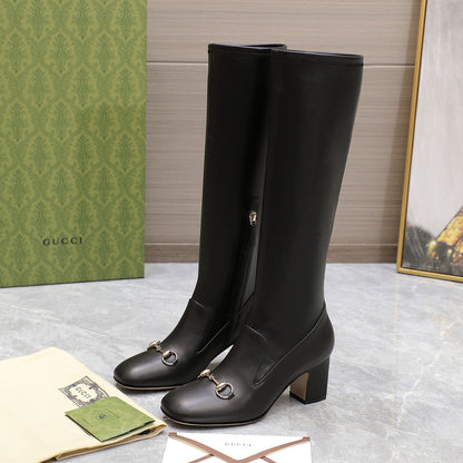 GUCCI HORSEBIT KNEE HIGH BOOTS IN BLACK SHEEPSKIN