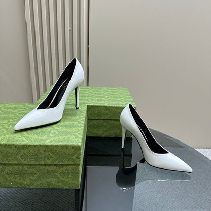 GUCCI 105 HIGH HEEL PUMP WHITE LAMBSKIN