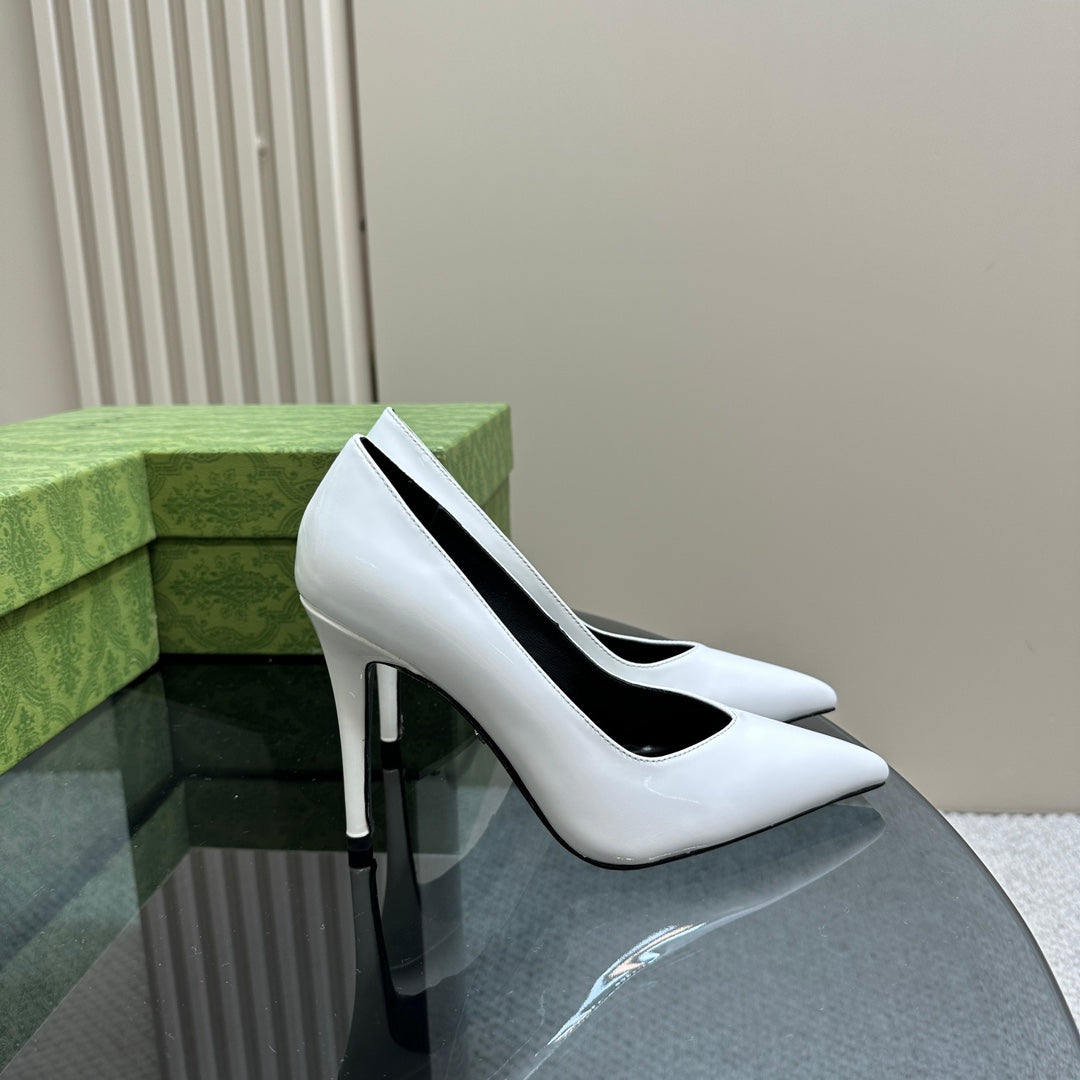 GUCCI 105 HIGH HEEL PUMP WHITE LAMBSKIN