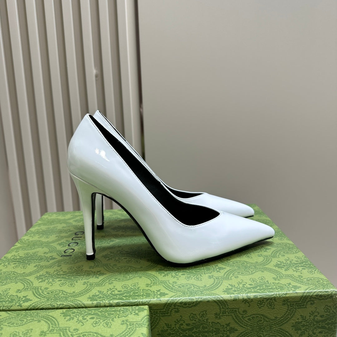 GUCCI 105 HIGH HEEL PUMP WHITE LAMBSKIN
