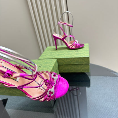 GUCCI CRYSTAL HORSEBIT SANDAL METALLIC PURPLE LAMBSKIN