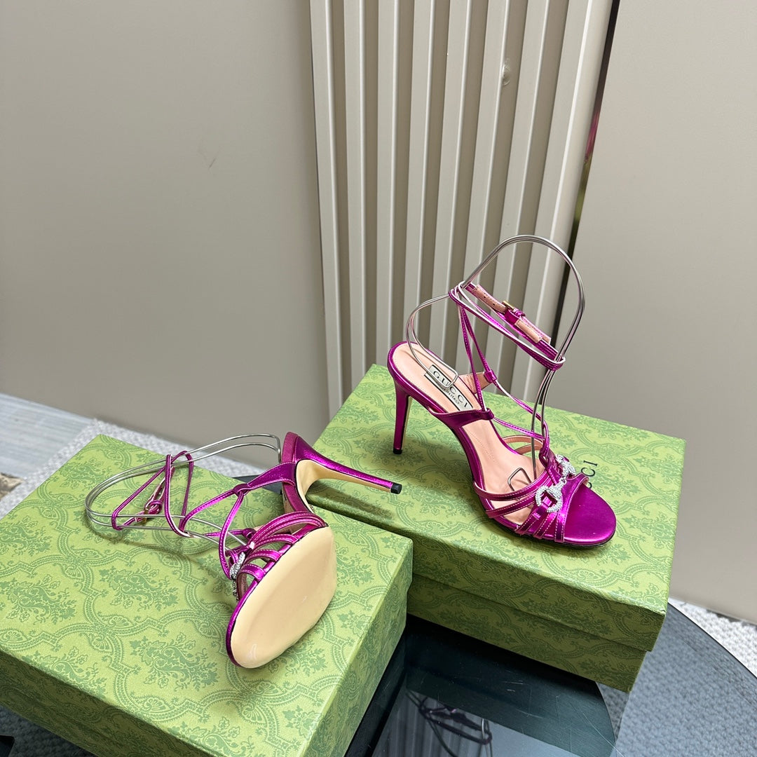 GUCCI CRYSTAL HORSEBIT SANDAL METALLIC PURPLE LAMBSKIN
