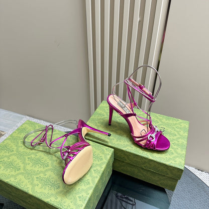 GUCCI CRYSTAL HORSEBIT SANDAL METALLIC PURPLE LAMBSKIN