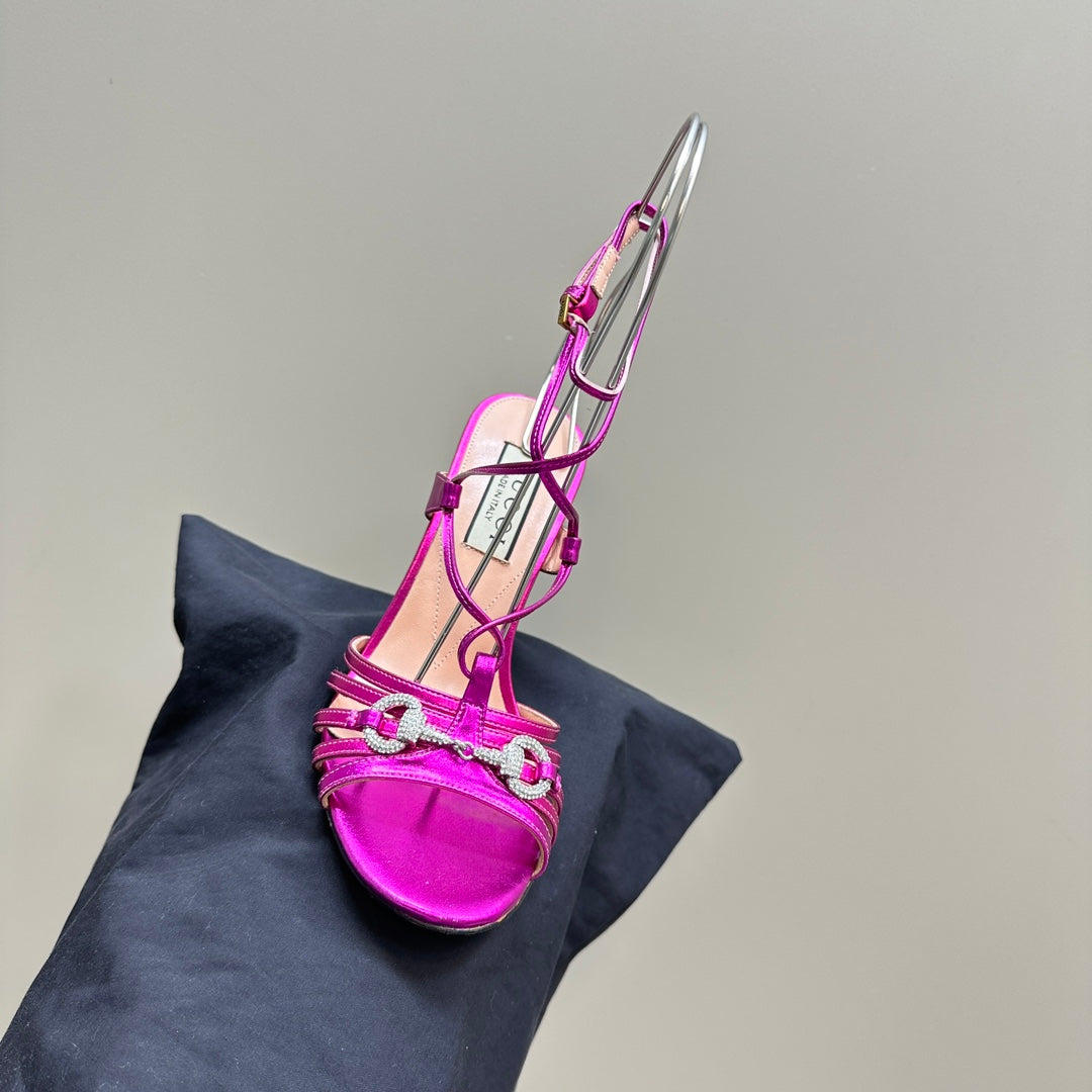 GUCCI CRYSTAL HORSEBIT SANDAL METALLIC PURPLE LAMBSKIN