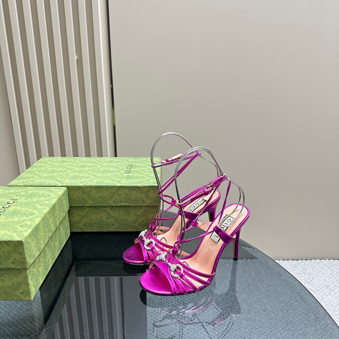 GUCCI CRYSTAL HORSEBIT SANDAL METALLIC PURPLE LAMBSKIN
