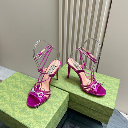 GUCCI CRYSTAL HORSEBIT SANDAL METALLIC PURPLE LAMBSKIN