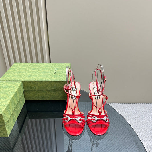 GUCCI CRYSTAL HORSEBIT SANDAL CRIMSON LAMBSKIN