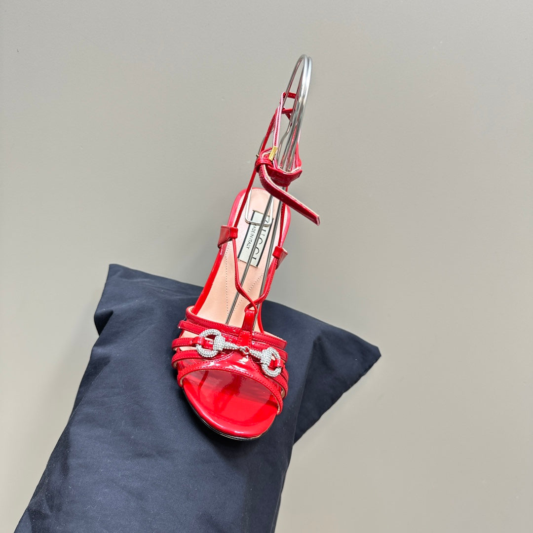 GUCCI CRYSTAL HORSEBIT SANDAL CRIMSON LAMBSKIN