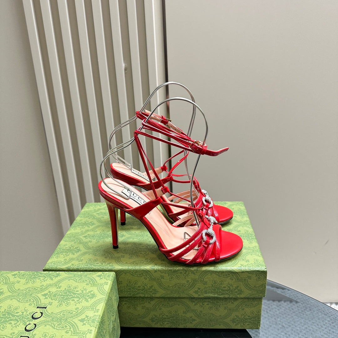 GUCCI CRYSTAL HORSEBIT SANDAL CRIMSON LAMBSKIN