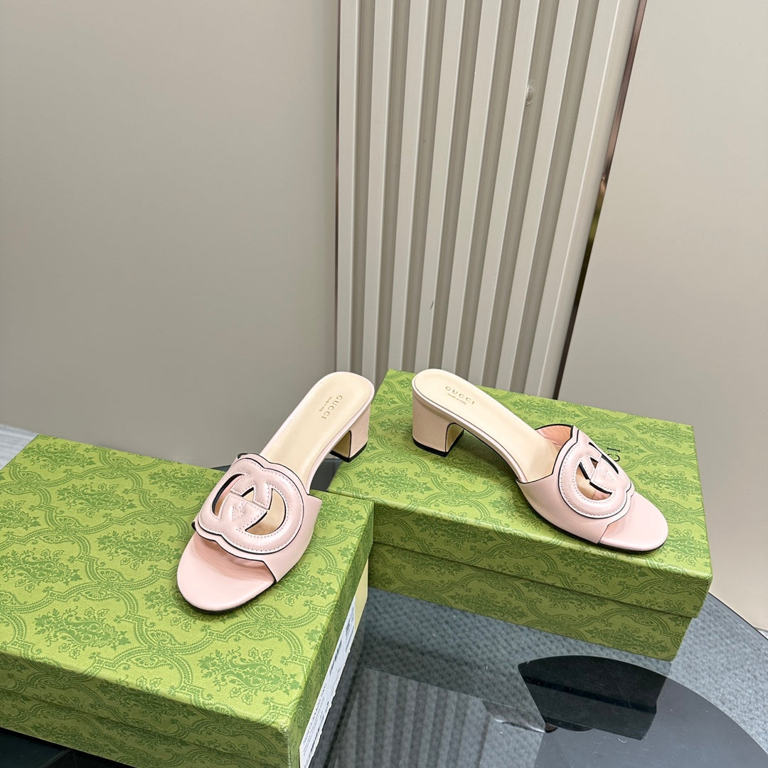 GUCCI MID-HEEL 5 CM MULE IN LIGHT PINK CALFSKIN
