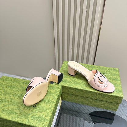 GUCCI MID-HEEL 5 CM MULE IN LIGHT PINK CALFSKIN