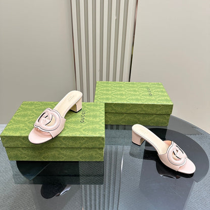 GUCCI MID-HEEL 5 CM MULE IN LIGHT PINK CALFSKIN