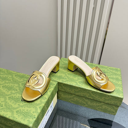 GUCCI MID-HEEL 5 CM MULE IN GOLDEN CALFSKIN