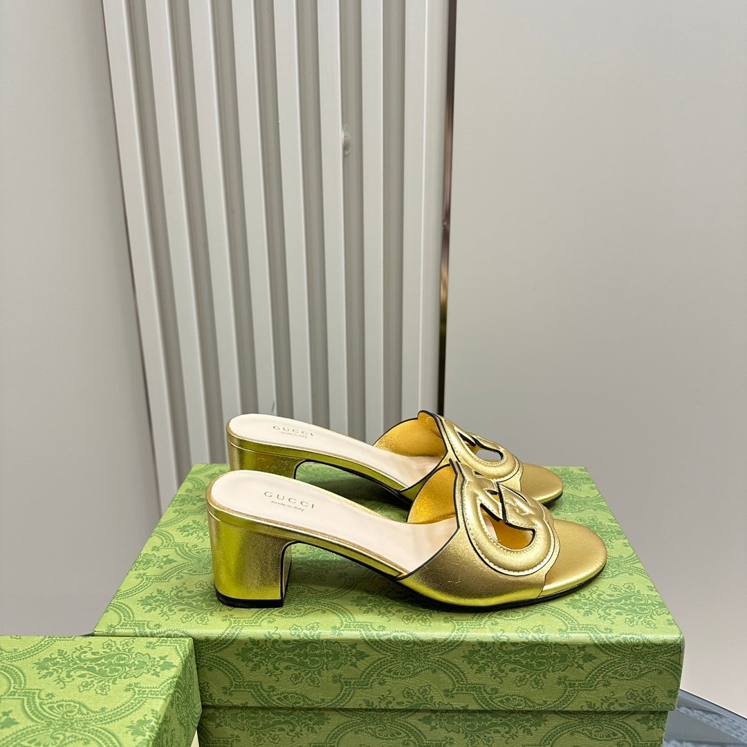 GUCCI MID-HEEL 5 CM MULE IN GOLDEN CALFSKIN