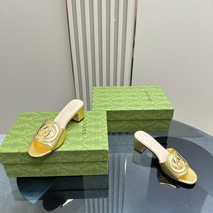 GUCCI MID-HEEL 5 CM MULE IN GOLDEN CALFSKIN