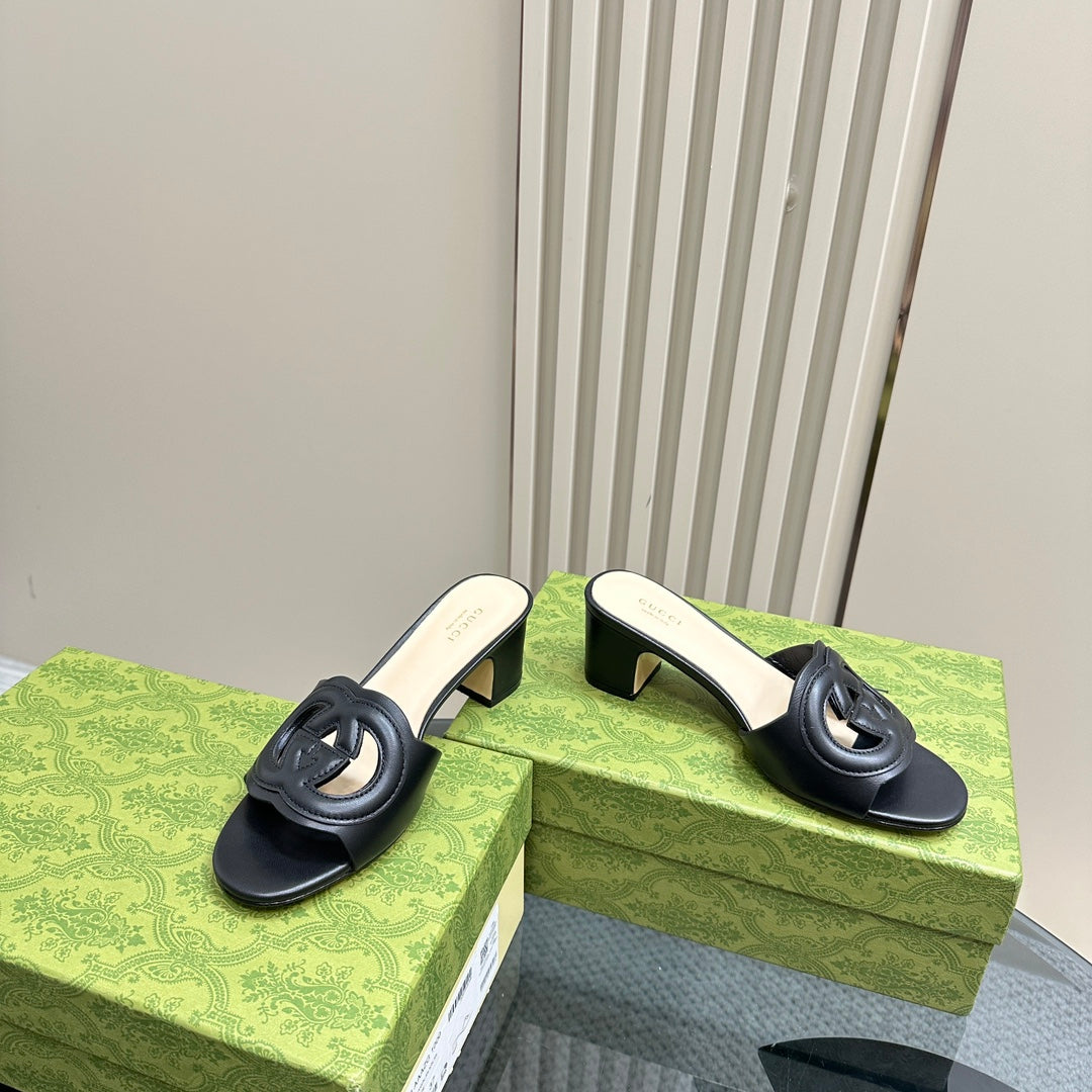 GUCCI MID-HEEL 5 CM MULE IN BLACK CALFSKIN