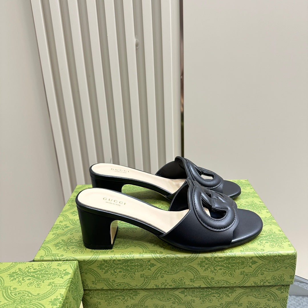 GUCCI MID-HEEL 5 CM MULE IN BLACK CALFSKIN