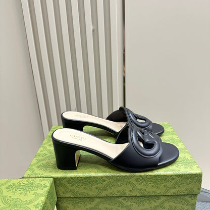 GUCCI MID-HEEL 5 CM MULE IN BLACK CALFSKIN