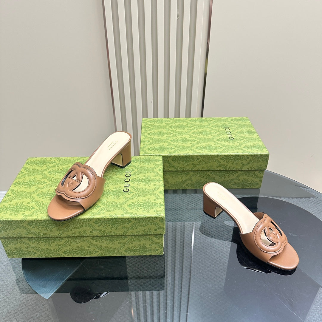 GUCCI MID-HEEL 5 CM MULE IN BRONZE BROWN CALFSKIN