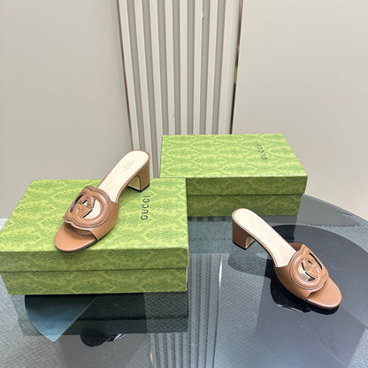 GUCCI MID-HEEL 5 CM MULE IN BRONZE BROWN CALFSKIN