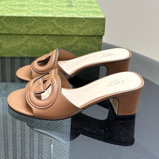 GUCCI MID-HEEL 5 CM MULE IN BRONZE BROWN CALFSKIN