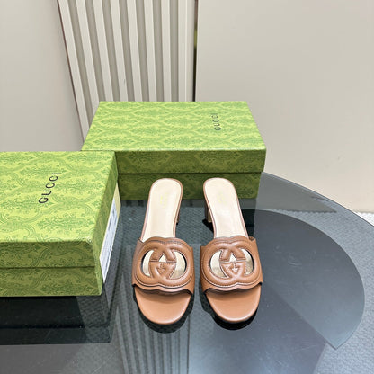 GUCCI MID-HEEL 5 CM MULE IN BRONZE BROWN CALFSKIN