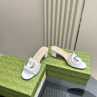 GUCCI MID-HEEL 5 CM MULE IN WHITE CALFSKIN