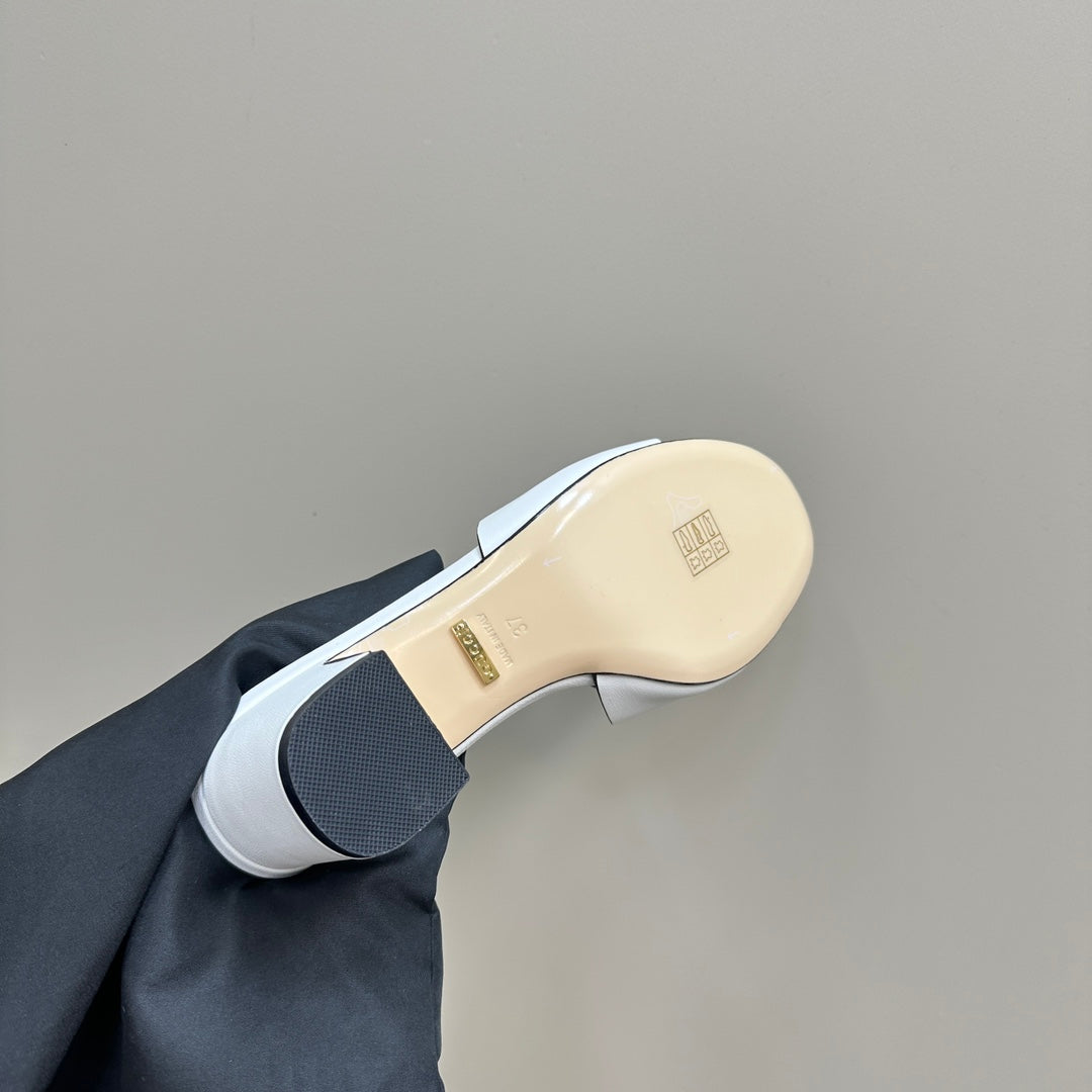 GUCCI MID-HEEL 5 CM MULE IN WHITE CALFSKIN