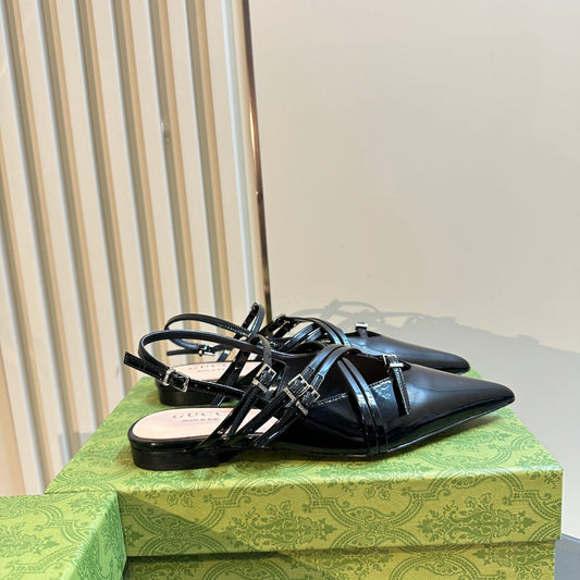 GUCCI SLINGBACK CROSS STRAP IN BLACK CALFSKIN