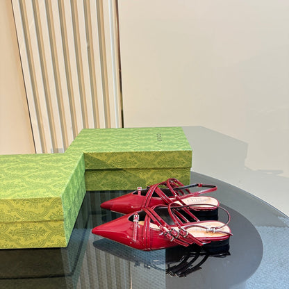 GUCCI SLINGBACK CROSS STRAP IN CRIMSON RED CALFSKIN