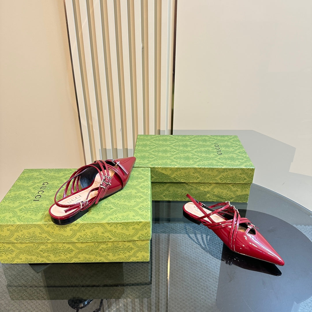 GUCCI SLINGBACK CROSS STRAP IN CRIMSON RED CALFSKIN