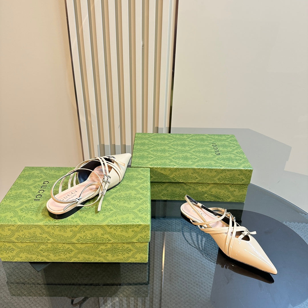 GUCCI SLINGBACK CROSS STRAP IN TAN BEIGE CALFSKIN