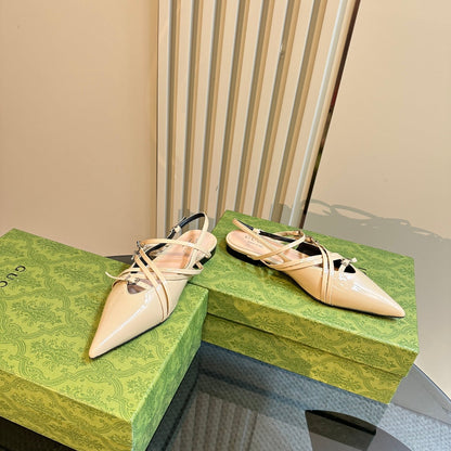 GUCCI SLINGBACK CROSS STRAP IN TAN BEIGE CALFSKIN