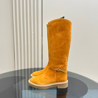 GUCCI SLIM HORSEBIT KNEE BOOTS WITH WEB IN HONEY ORANGE SUEDE