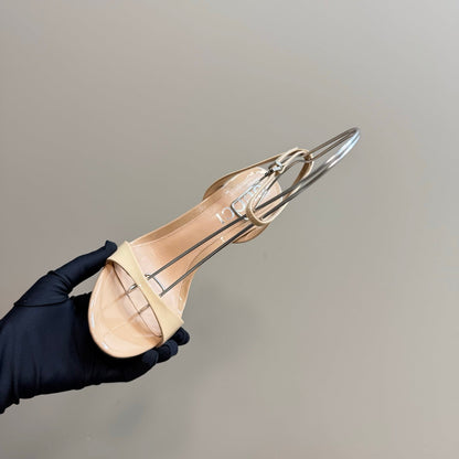 GUCCI STRAP HIGH BAMBOO-EFFECT HEEL SANDAL IN BEIGE PATENT CALFSKIN