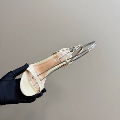 GUCCI STRAP HIGH BAMBOO-EFFECT HEEL SANDAL IN CREAM PATENT CALFSKIN