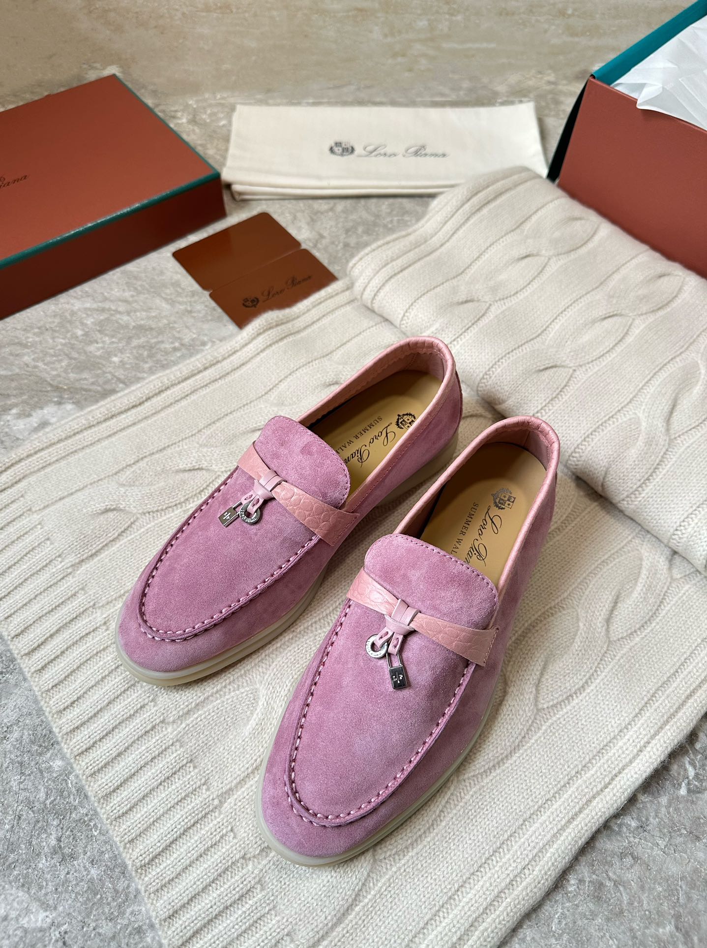 LP LOAFERS 25S IN MAUVE PINK SUEDE MIX LAMBSKIN