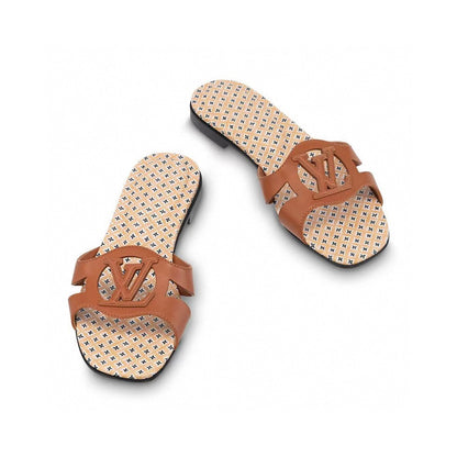 LOUIS VUITTON LV WOMEN ISOLA FLAT MULE IN CINNAMON BROWN SHEEPSKIN