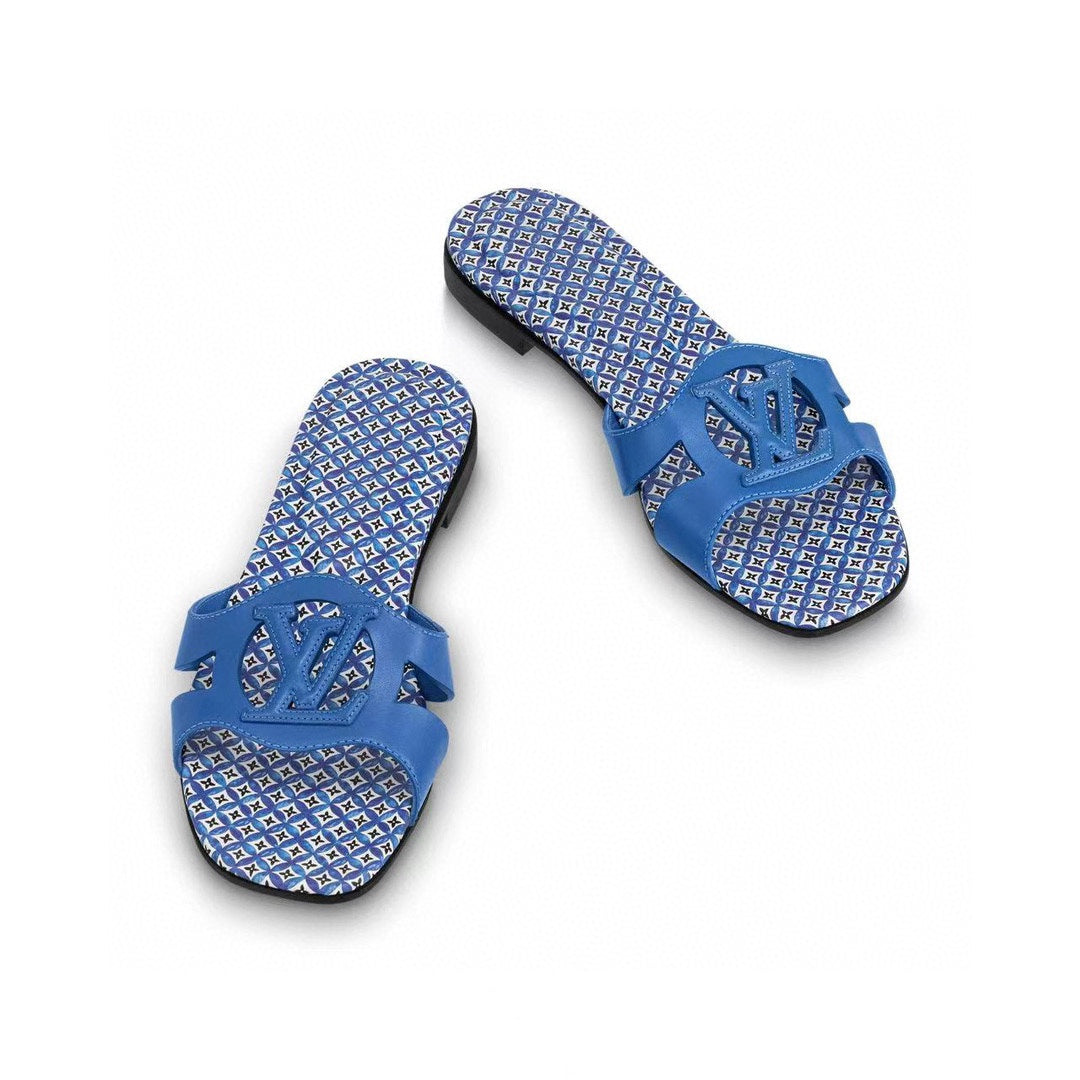 LOUIS VUITTON LV WOMEN ISOLA FLAT MULE IN COBALT BLUE SHEEPSKIN